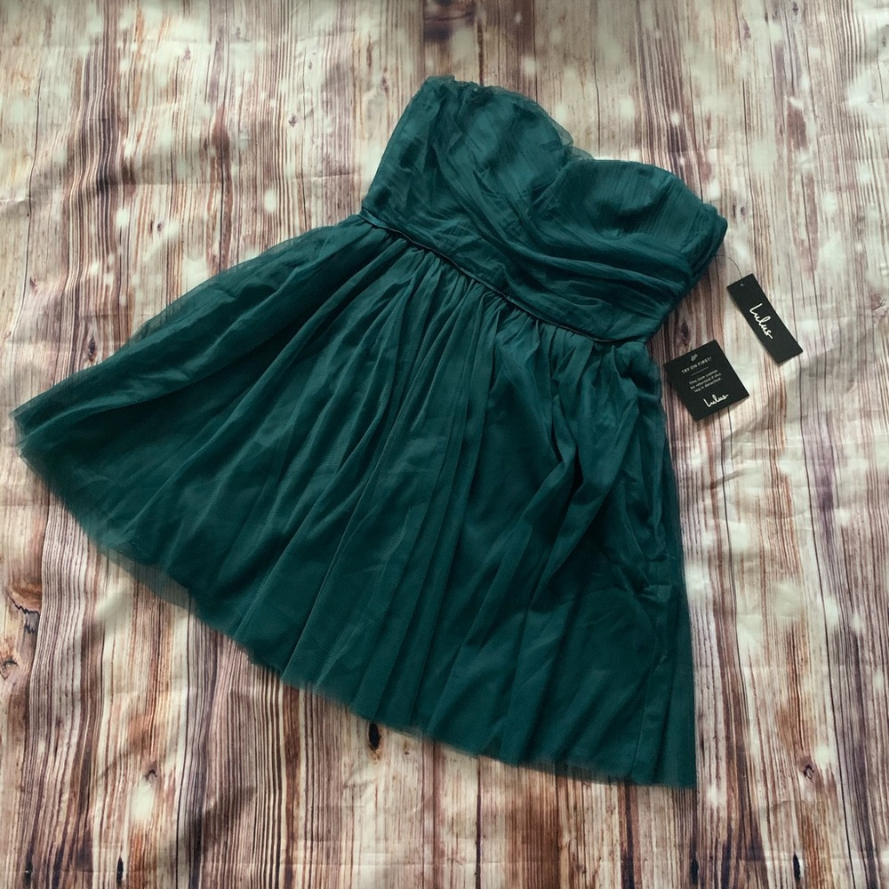 NWT LULU’S EmeraldGreen TulleStrapless SkaterDress - Picture 3 of 12